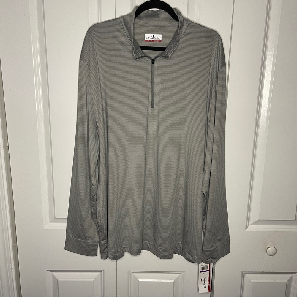 NWT Grand Slam Size XXL Gray Striped Quarter-Zip pullover Tennis Lightweight New